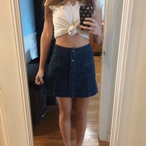Button up denim mini skirt